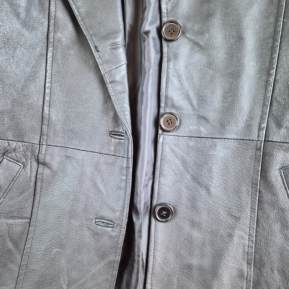 Serge Platini Blazer Jacket Small Black Genuine Leather 2 Buttons Sport‎ Coat - Picture 10 of 16